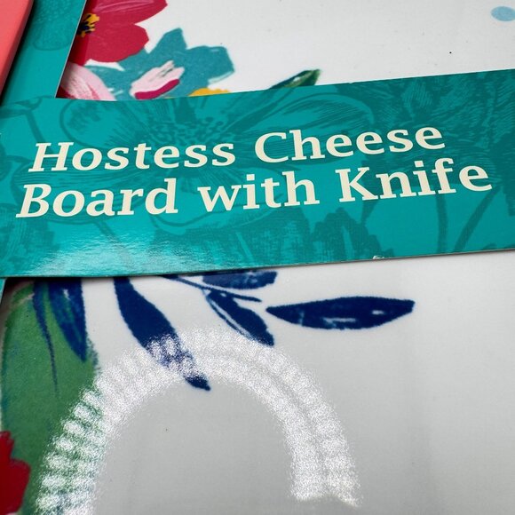The Pioneer Woman Hostess Cheese Board With Knife 13" Dia Pink Floral New - Picture 3 of 7